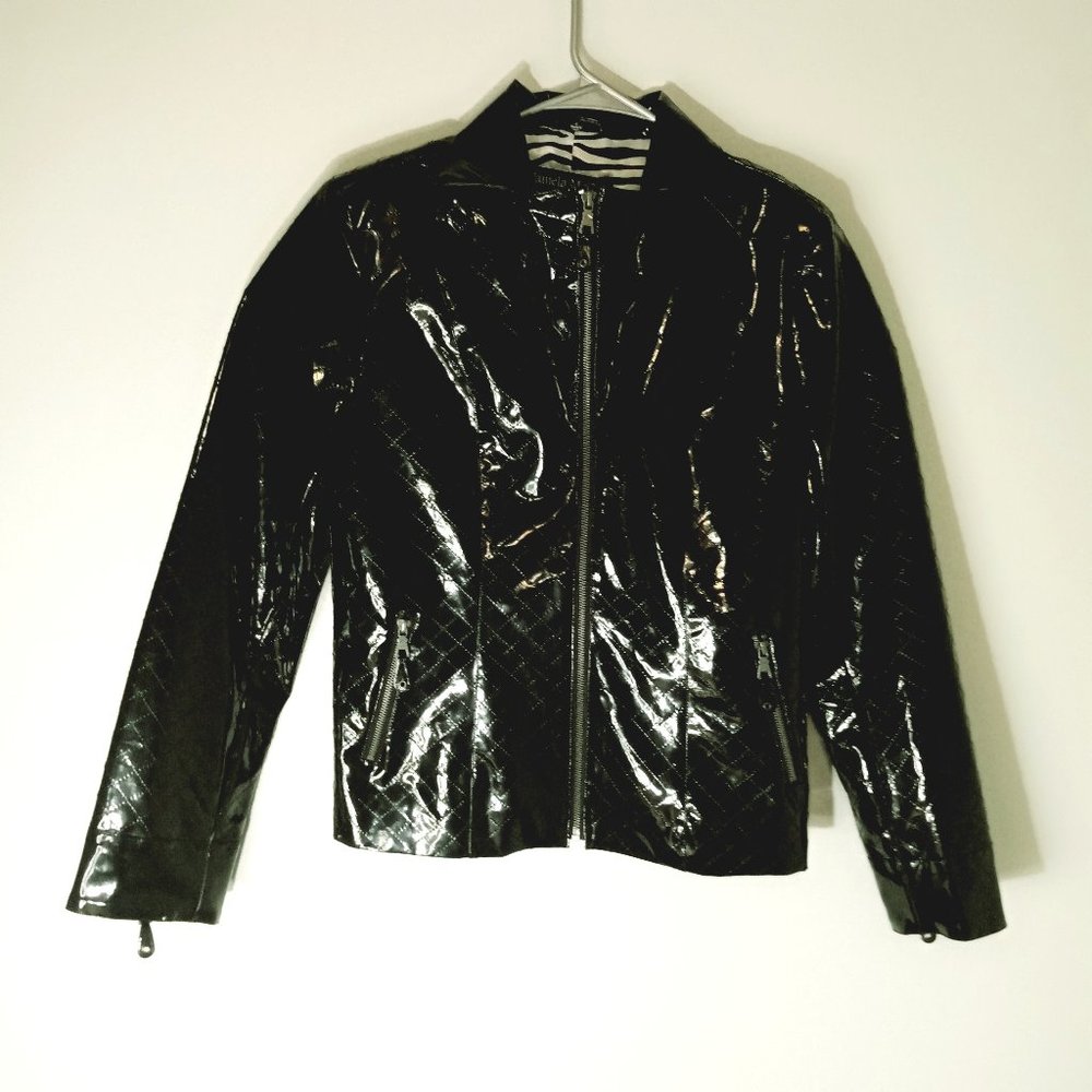 Pamela McCoy Black Poly/Vinyl /Vegan Short Jacket